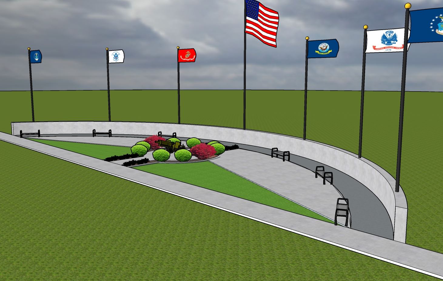 Sketch drawing of the Veterans Memorial Plaza 