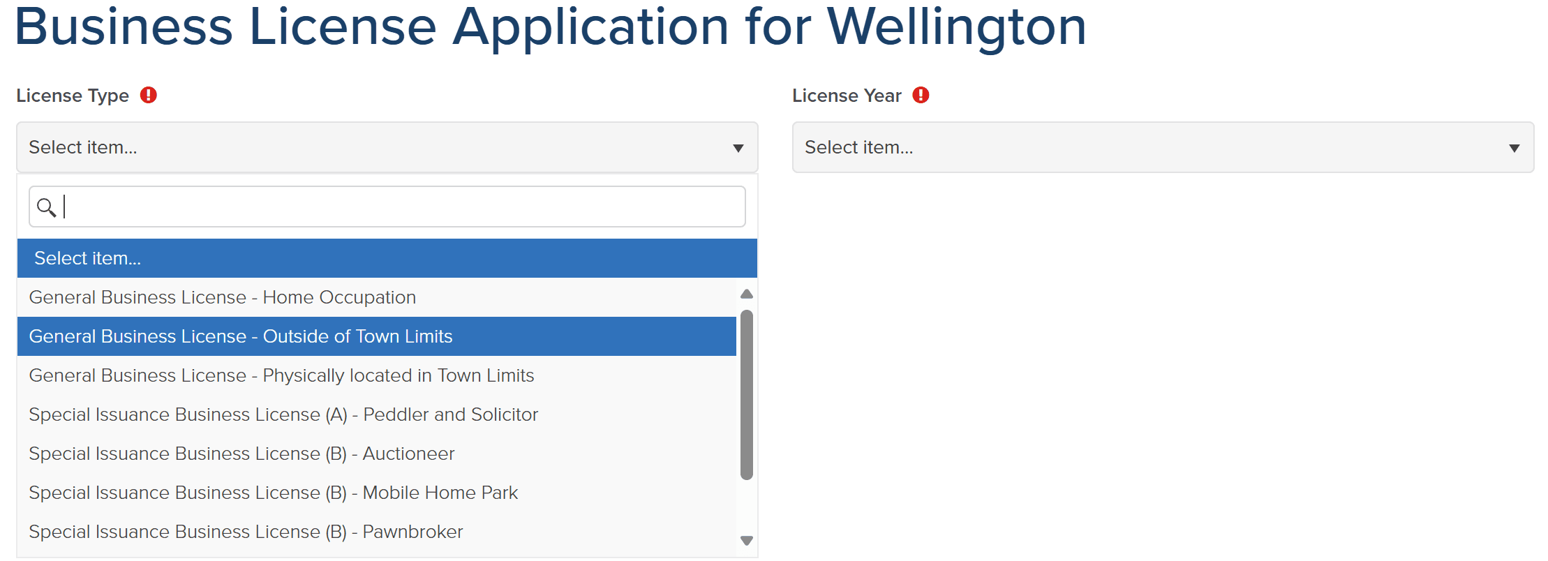 License Type -Community Core Outside of Town Limits